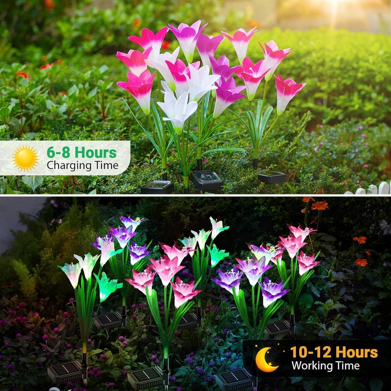 WdtPro Solar Outdoor Lights Garden Decorative 10 Pack, Waterproof Solar Garden Lights with 40 Lily Flowers, Multi-Color Changing Outdoor Solar Lights for Yard Outside Decorations - Image 5
